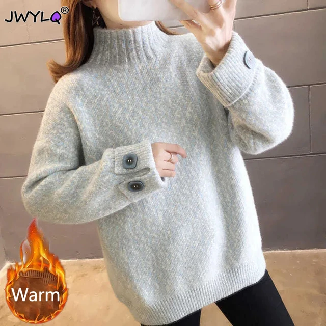 Autumn and winter new cashmere sweater women round neck thick long sleeve  sweater solid color knit top plus size. - AliExpress