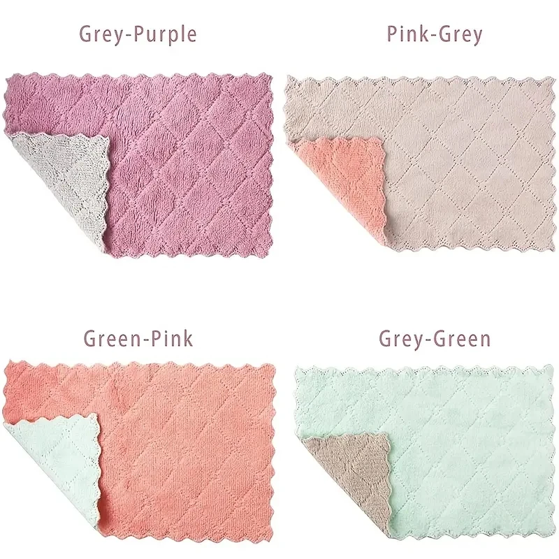 10pcs Thickened Cationic Rag Coral Fleece Household Absorbent Non-shedding Dishwashing Cloth Double