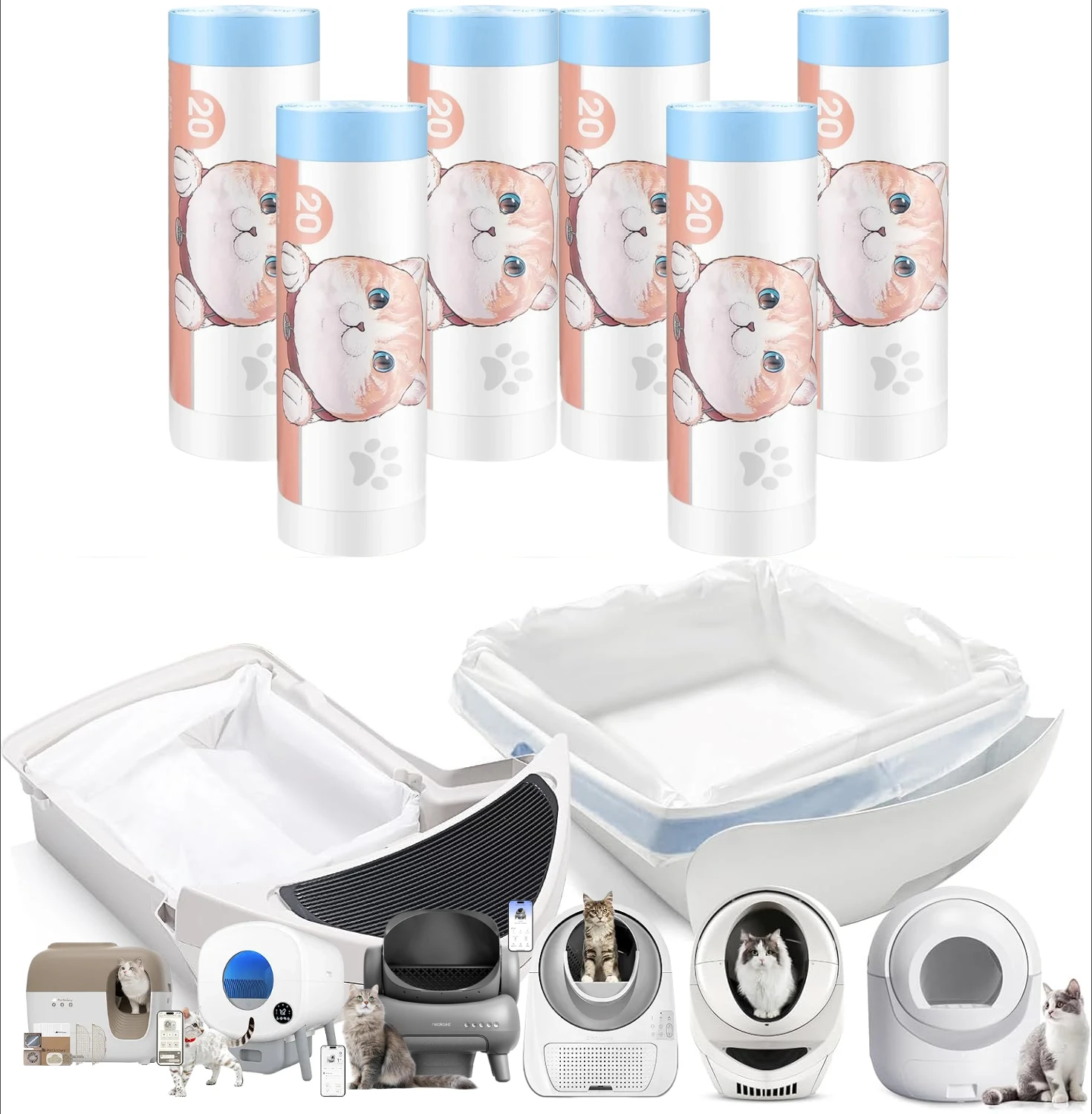 100 Count Cat Litter Box Liners Bags for Automatic Cat Litter Boxes Waterproof Heavy Duty Use for Petkit/ Litter Robot/ Catlink