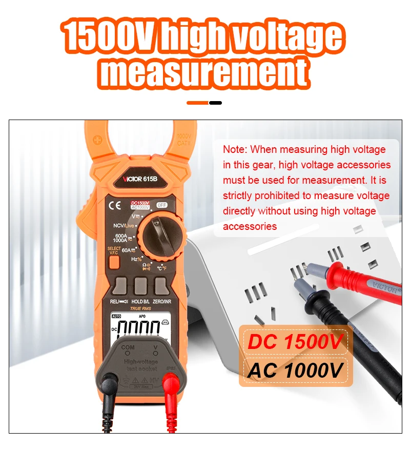 Victor 615B Digitales Zangenmultimeter DC 1500 V Intelligenter Spannungsprüfer 6000 Zählungen Stromfrequenz Hintergrundbeleuchtung NCV Ohm Meter – Detail 7