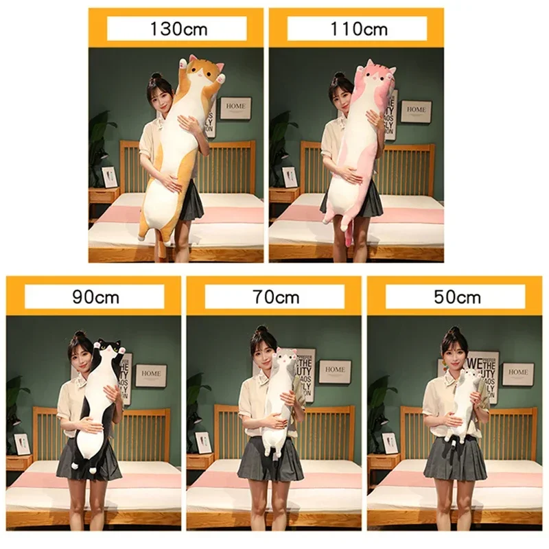 50/70/90 Funny Joy Cute Soft Long Cat Plush Toys Pause Office Nap Pillow Bed Sleep Home Decor Doll for Kids Girl Gift 6