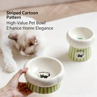 Raised Ceramic Dog Bowl Anti Vomiting Elevated Tilted Pet Food Water Bowl Green Striped Cute Black Cat Pattern Feeder for Cats 4