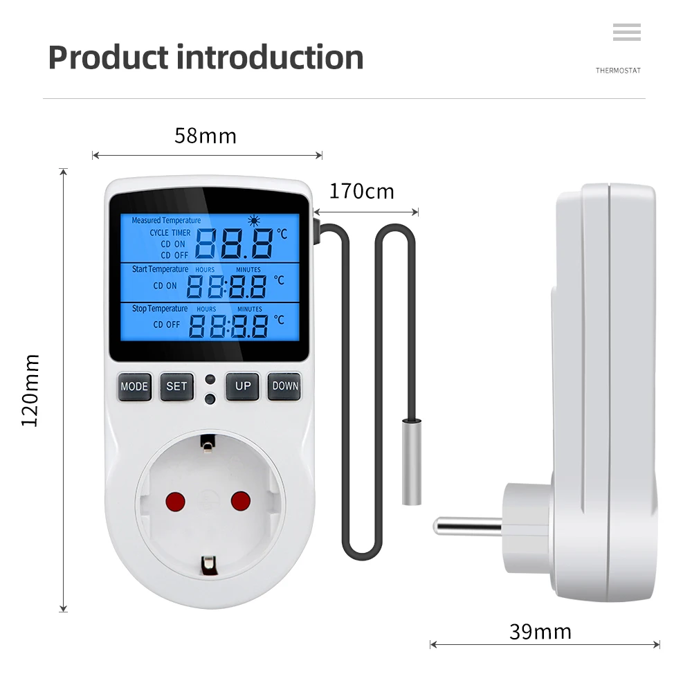 Digital Temperature Controller Thermostat Timer Socket with Temperature Sensor