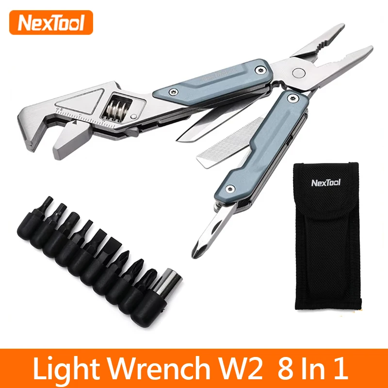 NexTool W2 라이트 렌치 8-in-1 렌치 드라이버 세트 야외 캠핑 EDC 휴대용 도구 다기능 접이식 펜치
