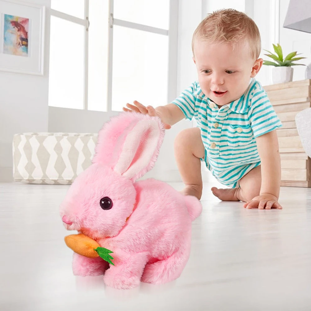 Plush Stuffed Carrot Bunny Toy Jumping Twitching Shaking Ears Cute Electric Rabbit Interactive Toys Gift for Toddlers Birthday