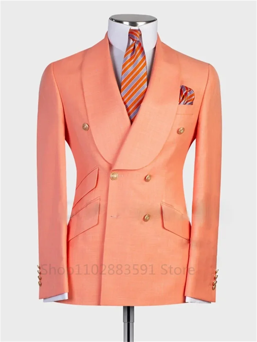 1 Pieces Slim Fit Blazer Wide Shawl Lapel Luxury Men Suit Custom Made Tuxedo Gold Button