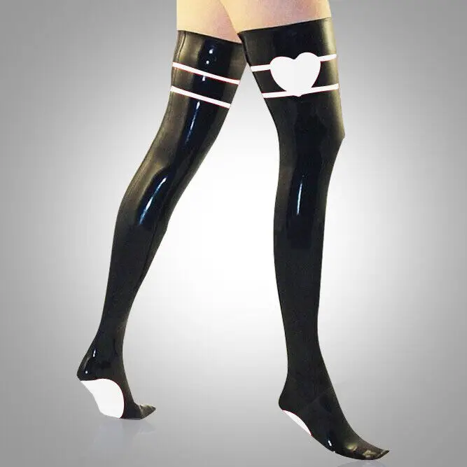 

Latex Rubber Black Long Socks Tight Dress Dekoratives White 0.4mm S-XXL