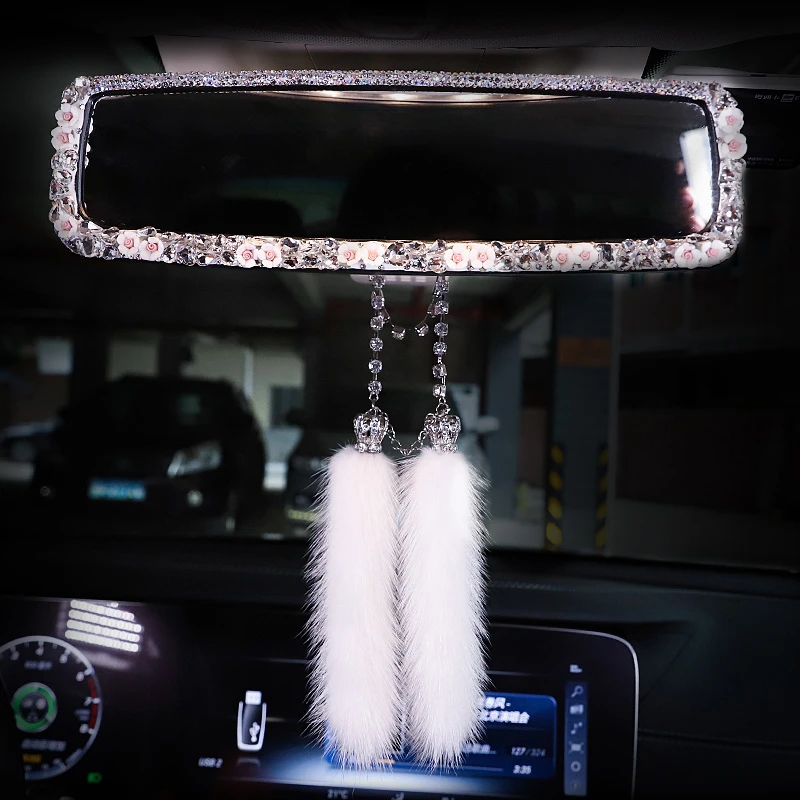 Flower Diamond Car Rearview Mirror Cover for Women Rhinestones Rear View Mirror Bling Car Accessories Interior for Girls