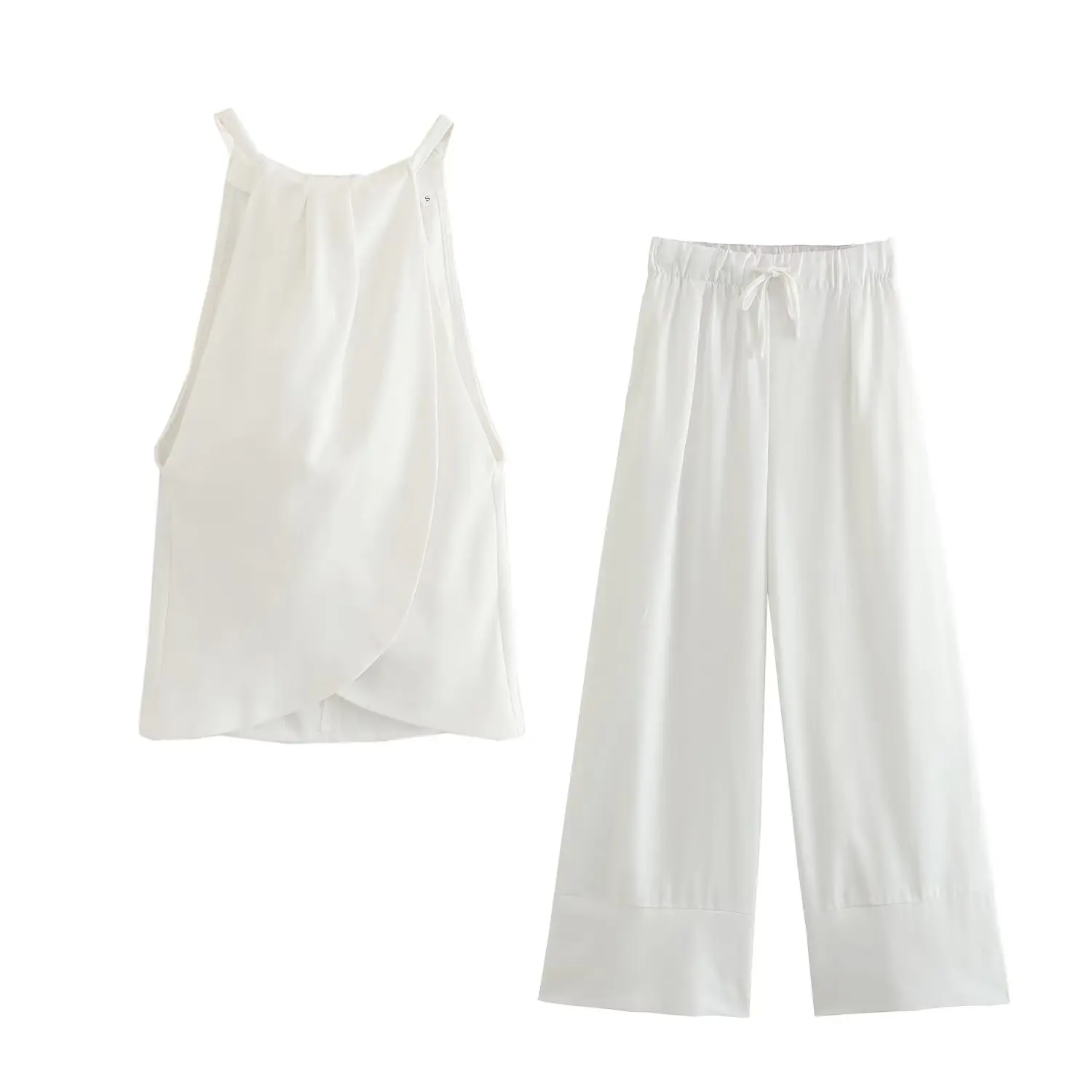 

Dave&Di 2023 Summer Colthing Moroccan Retro Linen Texture Halter White Shirt Jacket Loose Harem Casual Pants Set Women's