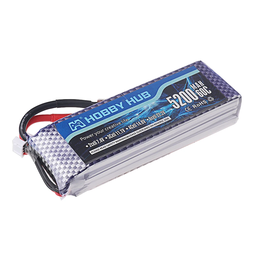 Batterie drone 5200mAh LiPo posée à plat, étiquette et spécifications lisibles