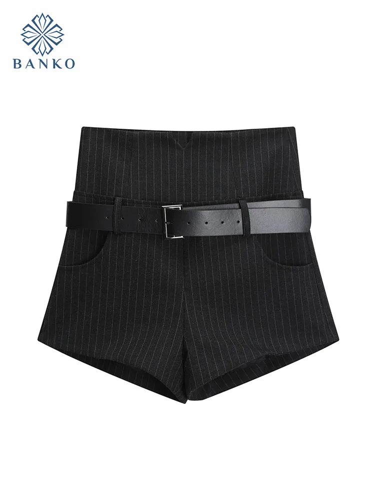 

Шорты женские в полоску с завышенной талией, Модные Повседневные базовые штаны в Корейском стиле, Готическая уличная одежда, черные в американском стиле, весна-лето