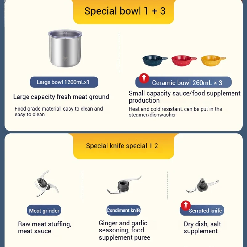Household small electric meat grinder multifunctional cooking machine set low-noise wall breaking machine auxiliary food machine 3