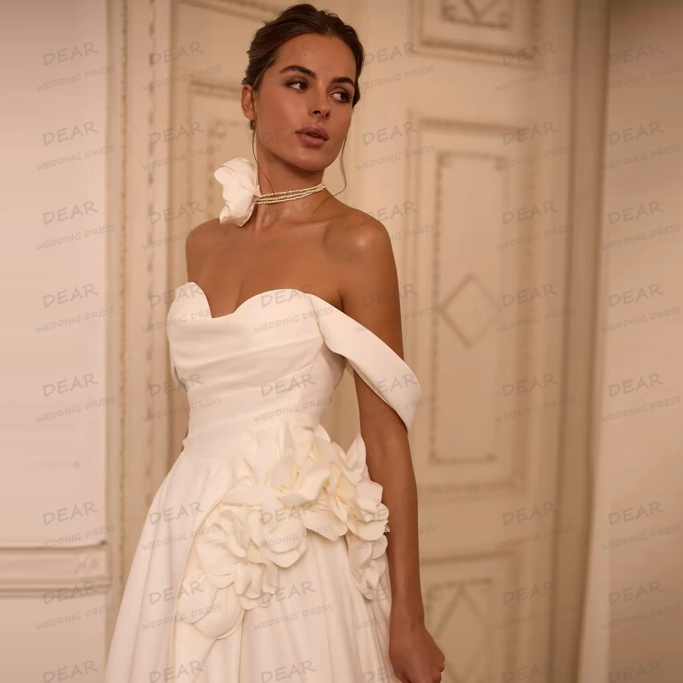 Simple Wedding Dresses Women's Sexy A Line Flowers Elegant Sleeveless Bridal Gowns Backless Satin Vestidos De Novia Customized 2