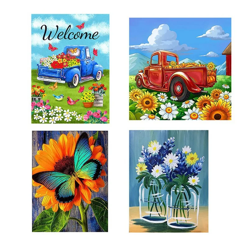 

Набор для алмазной живописи «сделай сам», 4 шт., полное алмазное украшение «сделай сам», круглое искусство, идеально подходит для домашнего настенного декора, с цветочным узором