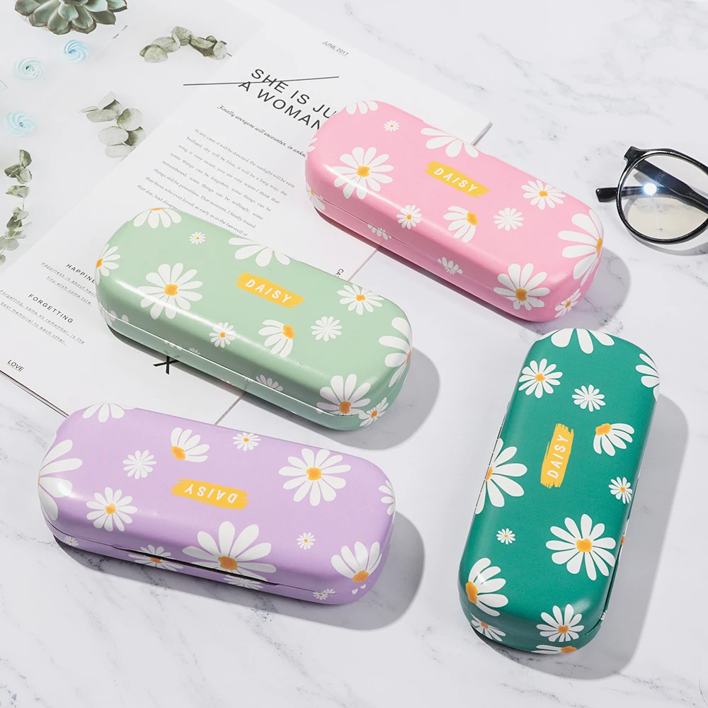 

Women Men Portable Vintage Waterproof Glasses Box Eyeglasses Case Fresh Daisy Large Capacity