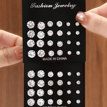 12 Pairs Of Luxurious, Simple, Shiny, And Caring Zirconia Decorative Earrings Are Suitable For Gifts To Parties,And Couples 1