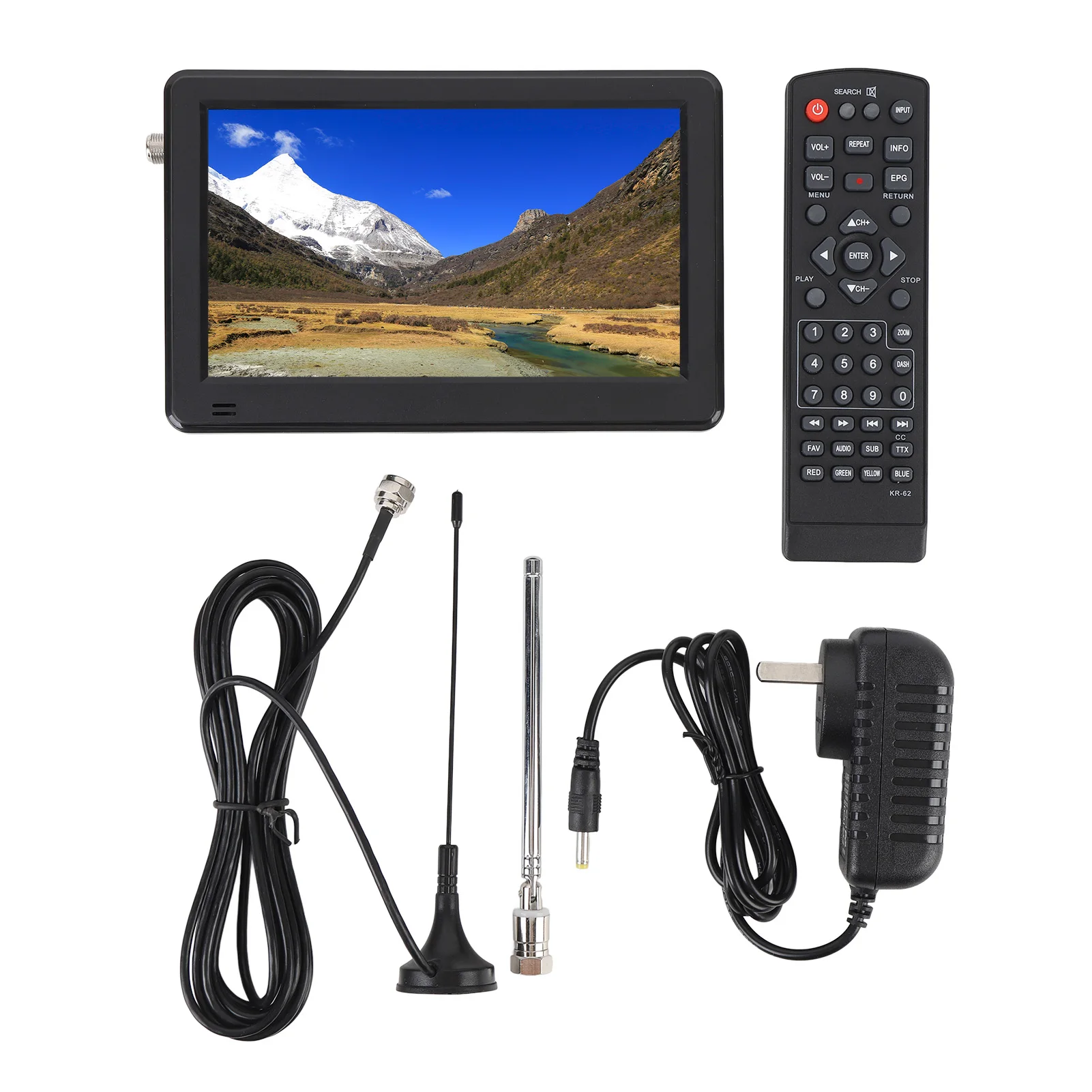 6인치 휴대용 TV 컬러 TFT LED USB 포트 충전식 배터리 작동식 포켓 디지털 텔레비전(캠핑용 리모컨 포함)