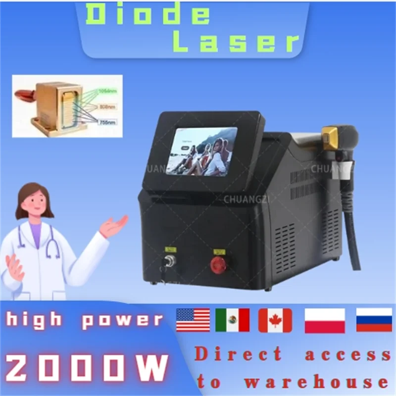 Diode Laser Freezing Point Painless Hair Removal  2000W 755 808 1064nm Wavelength Suitable For Homes And Beauty Salons