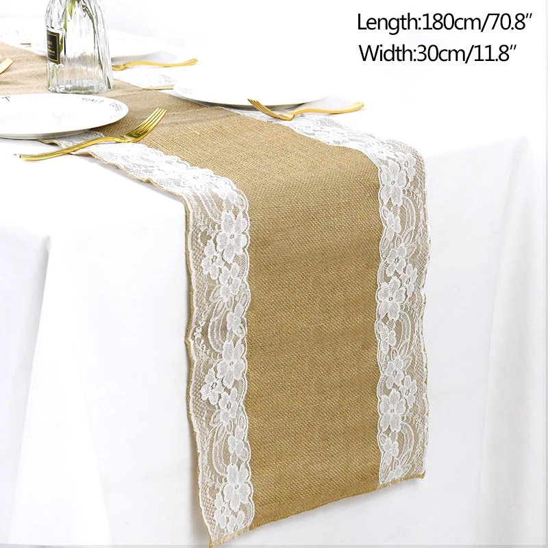 180/245/275X30Cm Vintage Juta Merletto Hessian Runner Naturale Tovaglia Di Iuta Per La Decorazione Di Nozze Compleanno Festa Di Natale Forniture