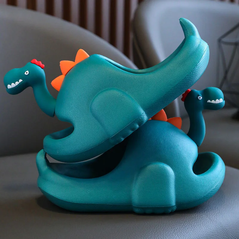 Children Thick Bottom Non Slip Beach Home Slippers Outdoor House Cartoon Big Eyed Dinosaur Slippers_voghion.com