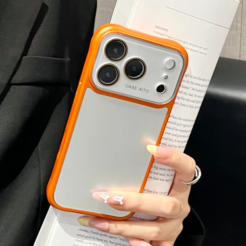 Shockproof Frosted Silver Phone Case with Glass Camera Protection & Bumper Design