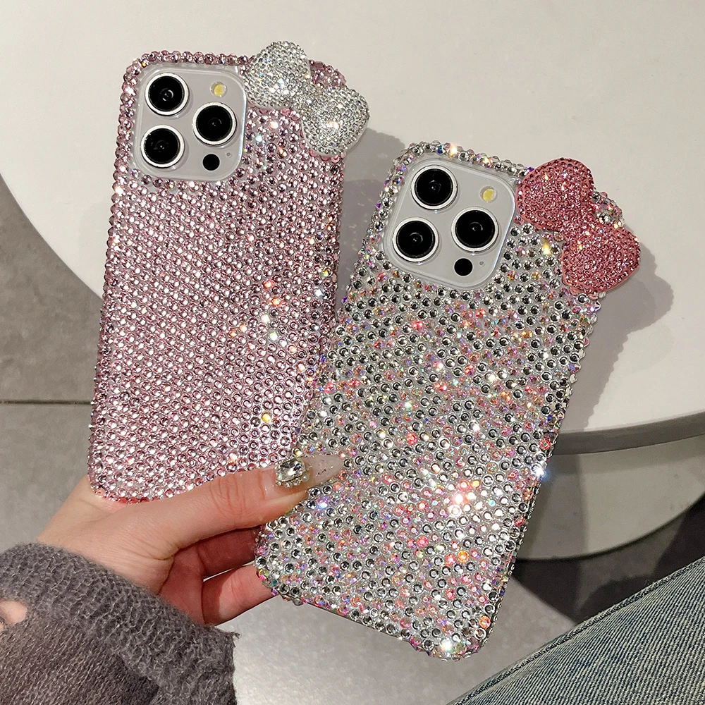 3D Glitter Bowknot Diamond Crystal Phone Case for iPhone 13 12 15 14 16 Plus 17Pro 17 Pro Max Air 11 Shockproof Bling Cover Case