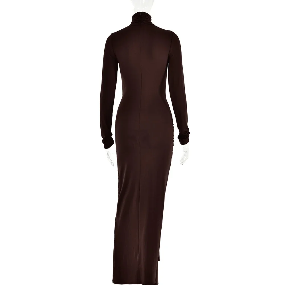 Fashion Bandage Spring Maxi Dress Women Slim Pleated Lace-Up Party Dress Solid Long Dress 2025