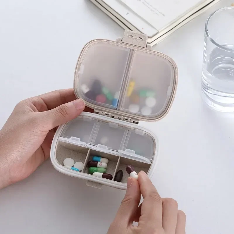 Organizer Mini Portable 8 Grids Pill Box Travel Medicine Container Wheat Sealed Tablets Storage Dispenser Box for Medicines