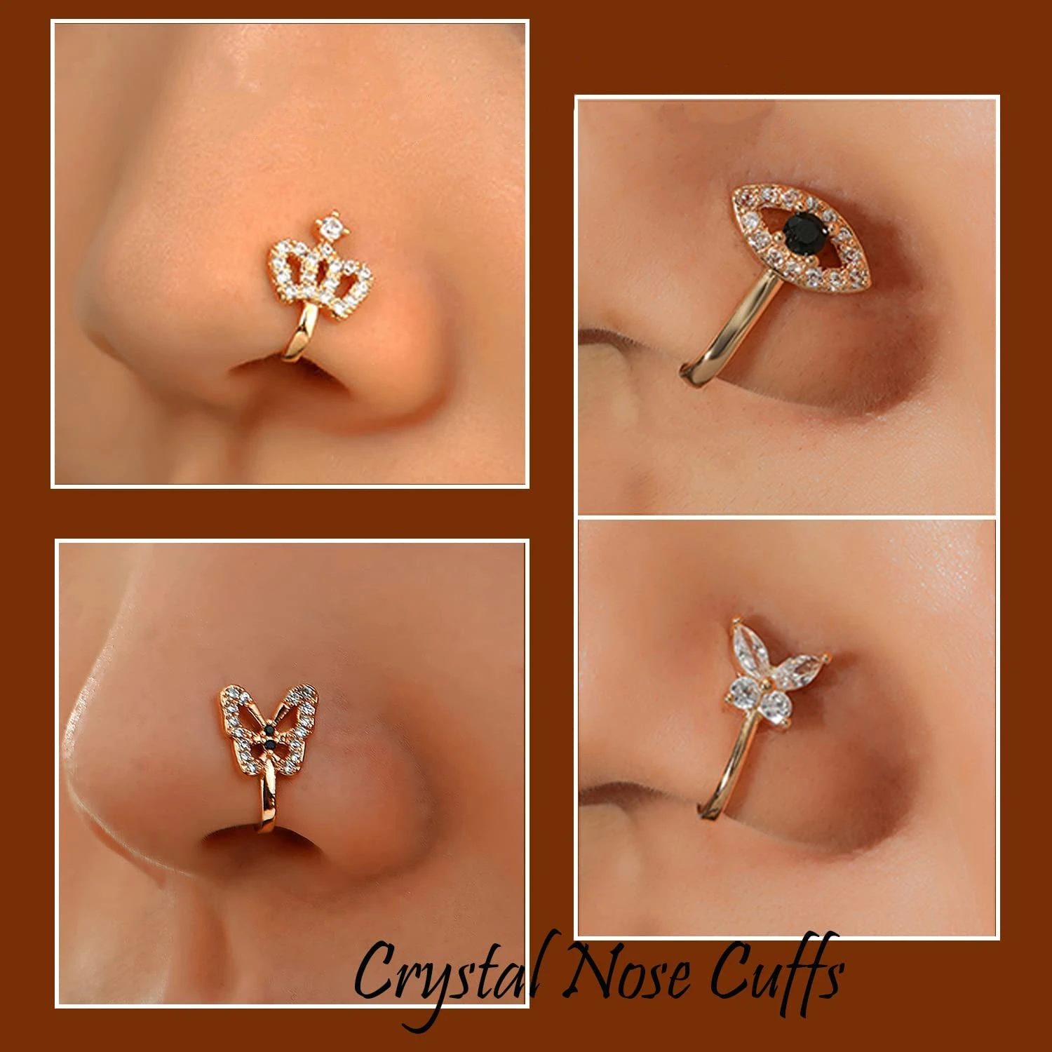 Fake Nose Ring CZ African Nose Cuffs Gold Faux Septum Nose Rings Clip on Nose Jewelry for Woman Non Pierced Jewelry