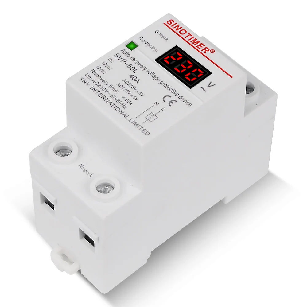 Digital Voltmeter Display Self Resetting Household Switch 220V Overvoltage And Undervoltage Protector SVP-60L 230V AC 40A 63A