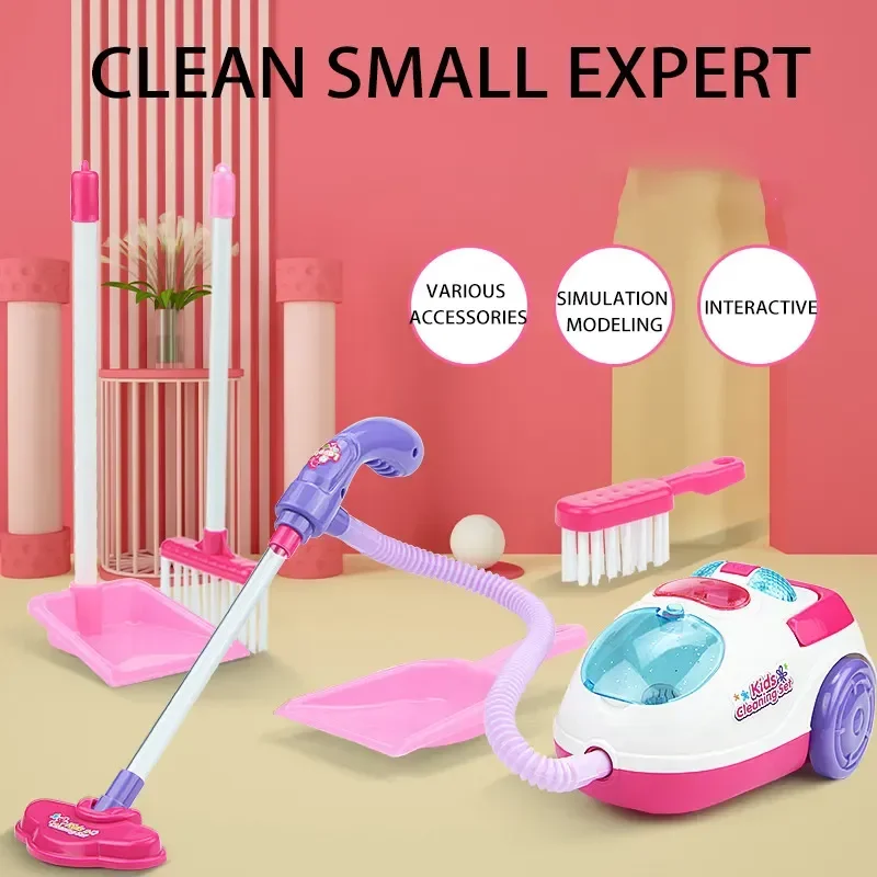 Children Pretend Play Toys Housekeeping Tools Set Simulation Furniture Vacuum Cleaner Charging Housework Dust Catcher Girls Gift 3