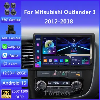 Radio de coche 2din Android 16 Carplay para Mitsubishi Outlander 3 xl 2012 - 2018 Reproductor multimedia 2K Estéreo DVD GPS Unidad principal 1