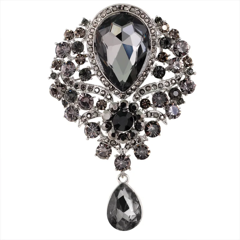 Rumtock Statement Purple Crystal Gold Brooch – Large Teardrop Bridal Brooch Pin For Unisex