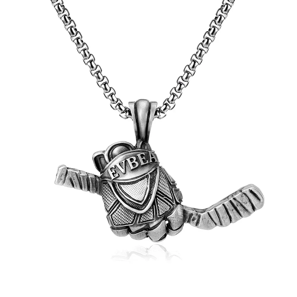 Fashion Ice Hockey Gloves Sticks Pendants Stainless Steel Men's Punk Necklaces High-end Couples Casual Sports Party Jewelry 3
