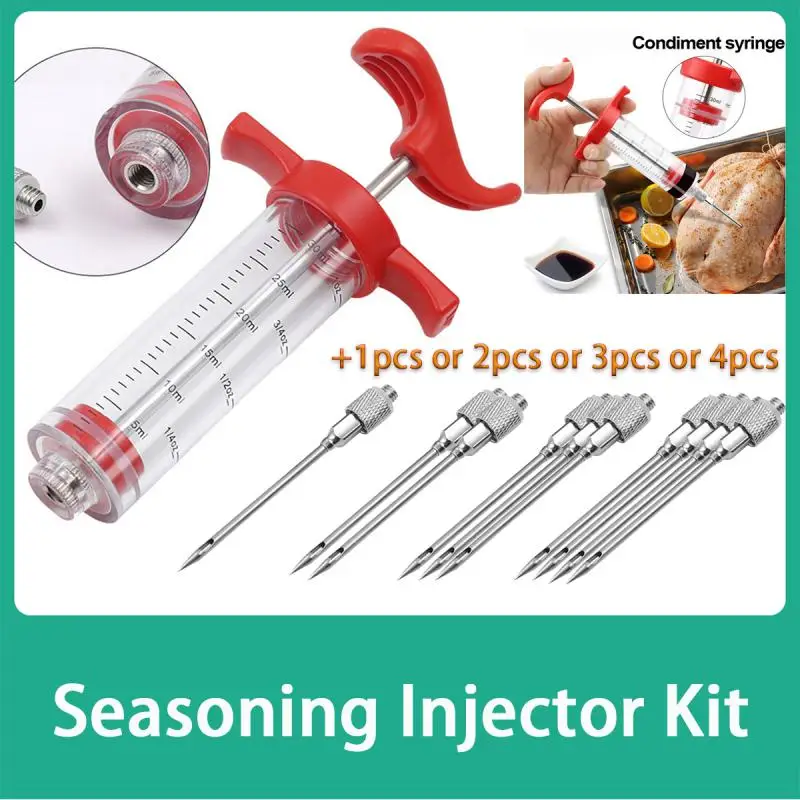 Meat Injector Syringe Marinade Seasoning Kit with 1-4 Needles for Cooking