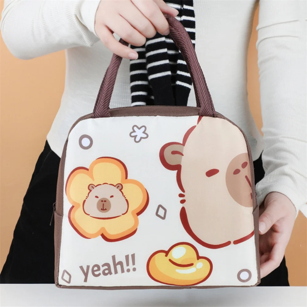 Cartoon Capybara Lunch Bag Children Portable Thermal Insulation Bento Box Bags Food Container Handbags for Office Tote Bag