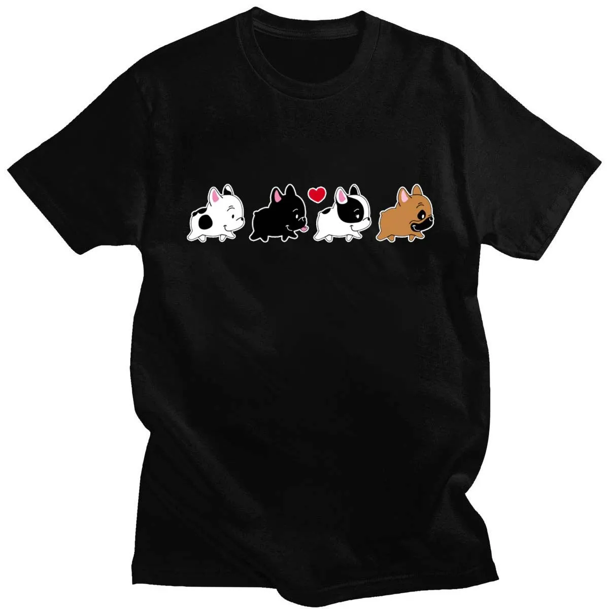Summer New French Bulldog Love Print T-Shirt Pure Cotton Round Neck Unisex Harajuku Short Sleeve Cute Daily Simple 14-Color Top designer shirts T-Shirts