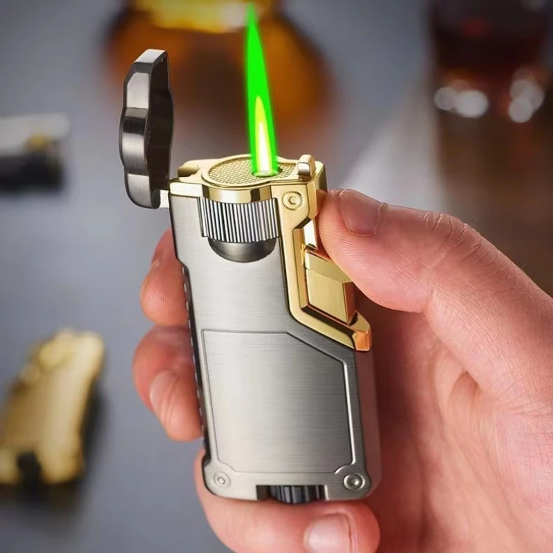 Creative Three Flame Butane Gas Lighter Metal Gradient Flame Switching Cool Windproof Torch Lighter Smoking Accessories Gadgets 4
