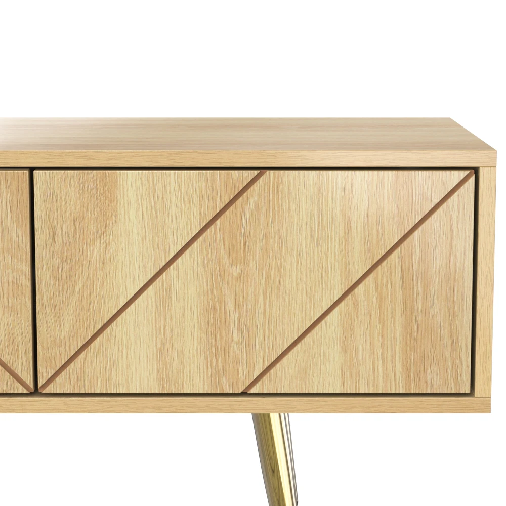 160 cm großer TV-Schrank mit goldenen Füßen – 2 Schubladen und einzigartig gestaltete Türen | Praktische Aufbewahrung für Mediengeräte/Wundergeschäfte – Detail 16