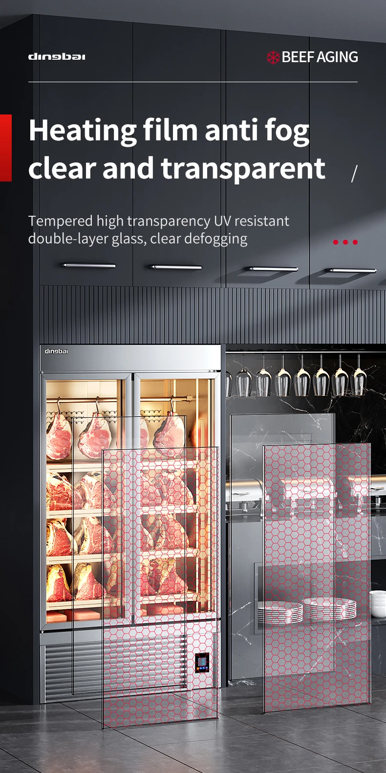 Grade Beef Aging Meat Preservation Cabinet Triple Doors Automatic Defrost Commercial Dry Aging Fridge for Steak Restaurant