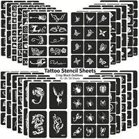 20/10/5/3 Feuilles de pochoirs de tatouage mixtes aléatoires, motifs petits (cœur, crâne) pour le body painting, kit de pochoirs à usage unique avec paillettes 1