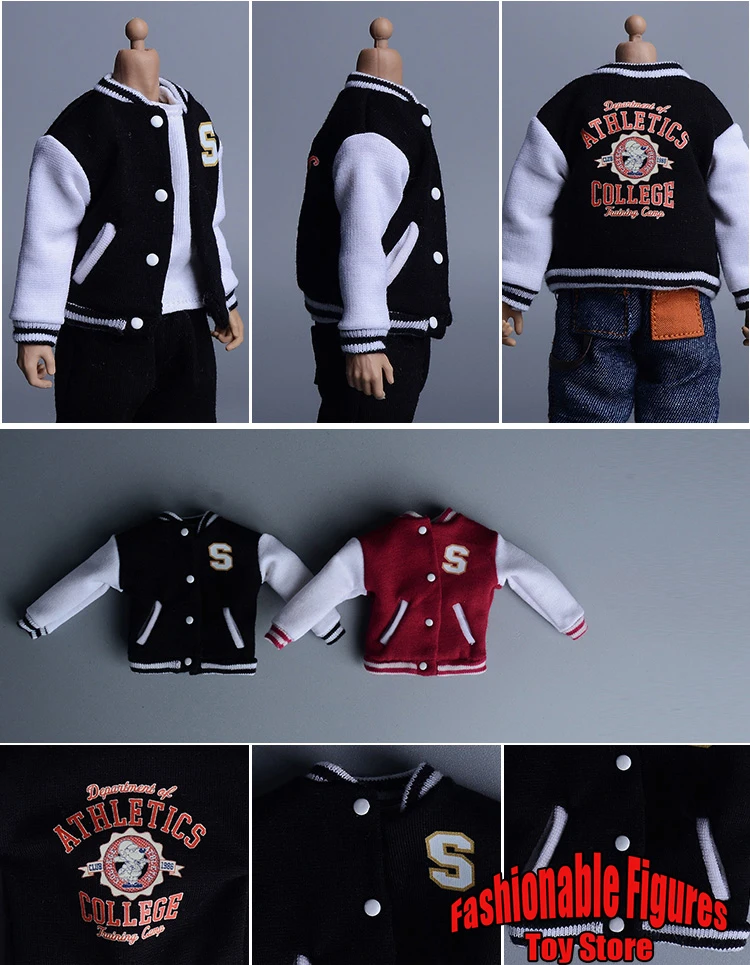 1/12 Men Soldier Jacket Street Letter Print Baseball Uniform
