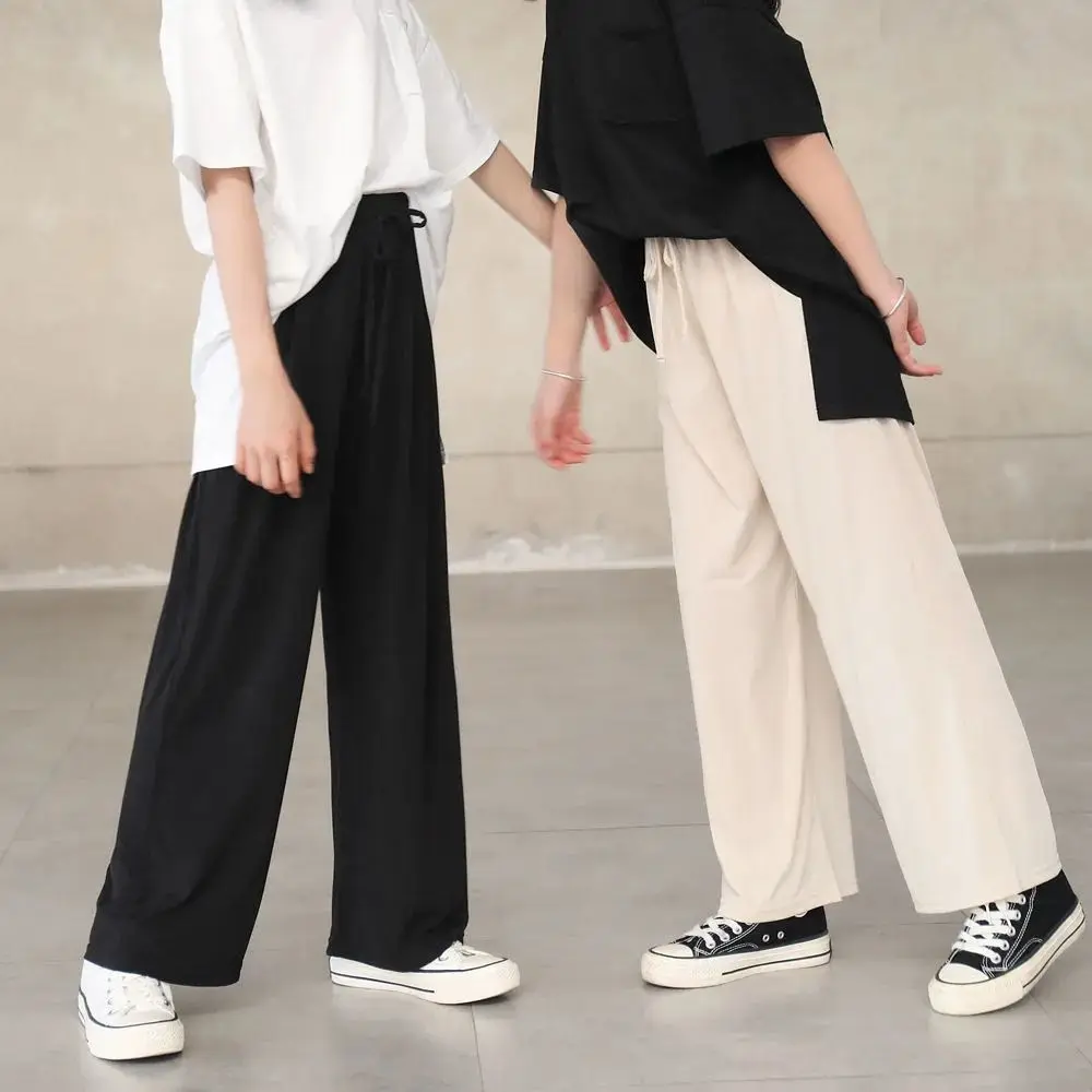 Summer Girl Thin Ice Silk Pants Loose Kids Clothes Loose Girls High Waist Wide Leg Pants Child Casual Pants Teen Clothes 13 14 Y