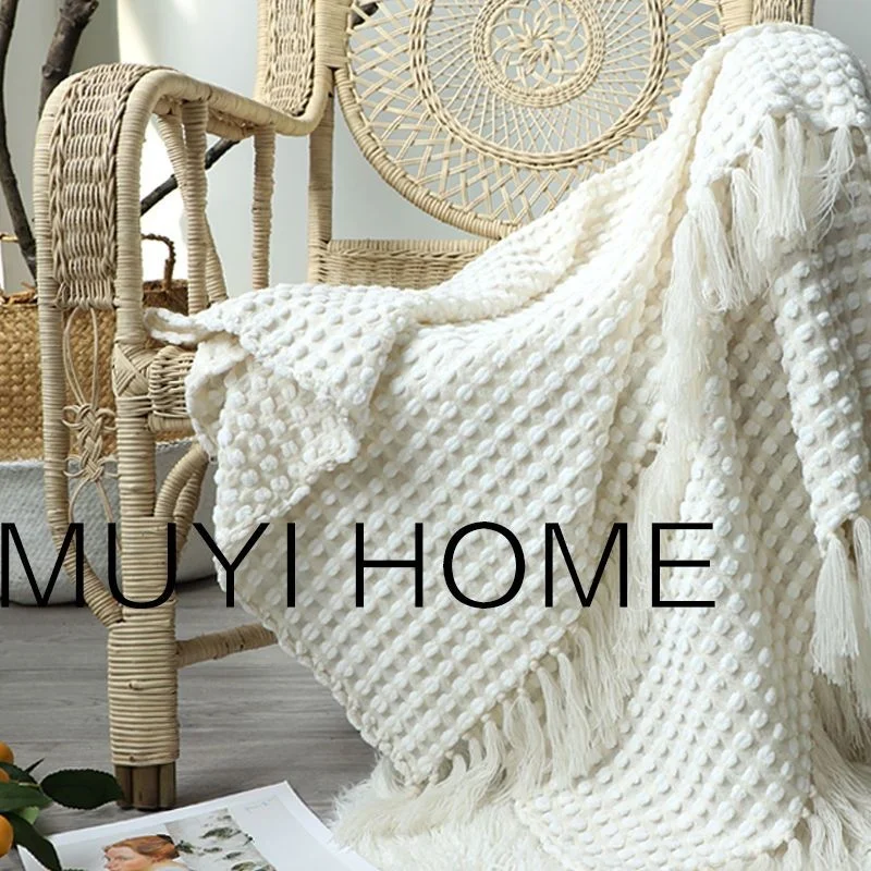 

French Light Luxury Cream White Sand Hair Blanket Net Red High Beauty Pure White Cover Blanket Bed Tail Blanket Bed Tail Scarf