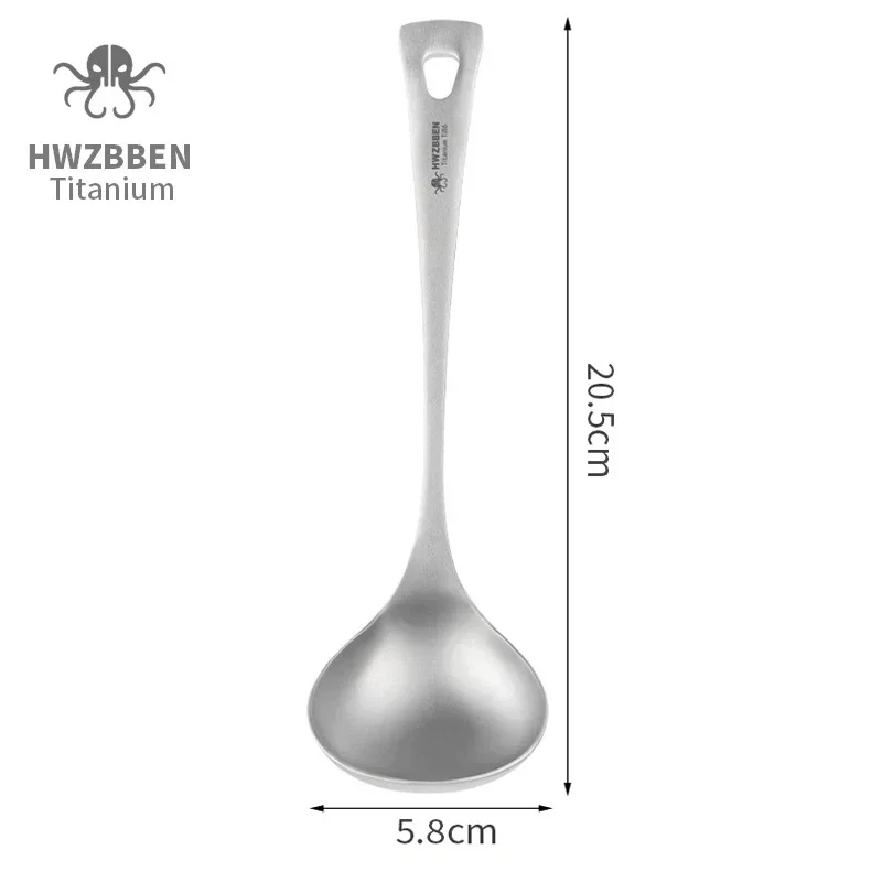 HWZBBEN 야외 티타늄 수프 스푼, 긴 손잡이 캠핑 식기, 휴대용 요리 주방 식기류, Ti86