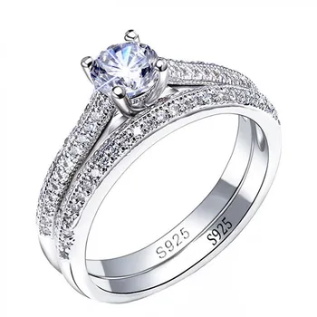 1 pair Vintage Halo 925 Sterling Silver Wedding Ring Set For Women Lady Anniversary Gift Jewelry Bulk Sell 1