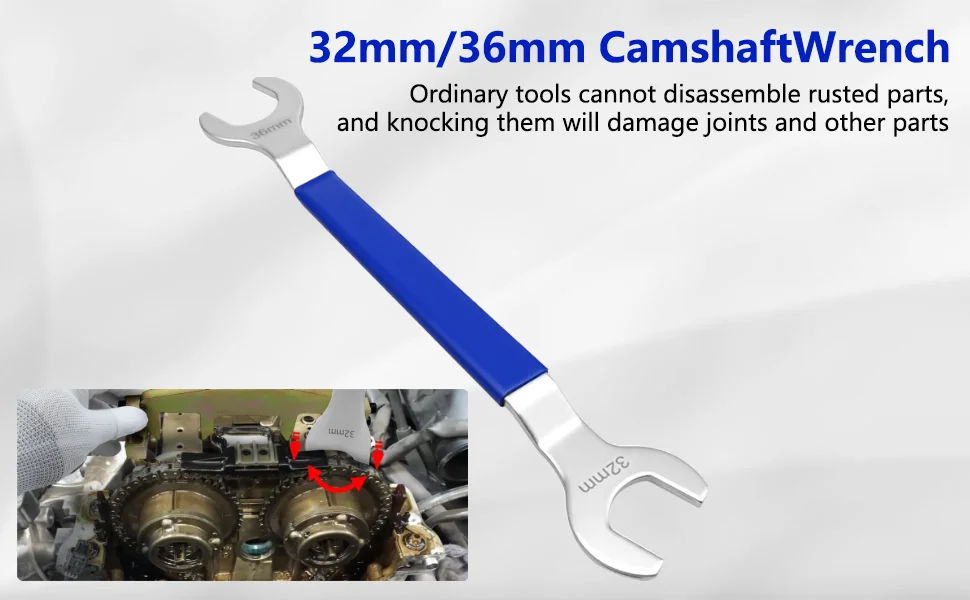 Nockenwellen-Arretierwerkzeug-Set für Mercedes-Benz M271C108 C260 E200 Reihenvierzylindermotoren, mit Lüfterschlüssel. – Detail 5