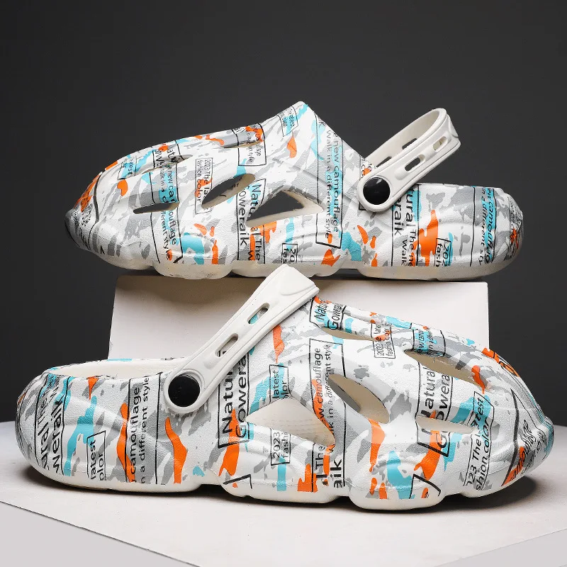 portable new summer shoes sandal man's soft casual graffiti two ways to wear beach