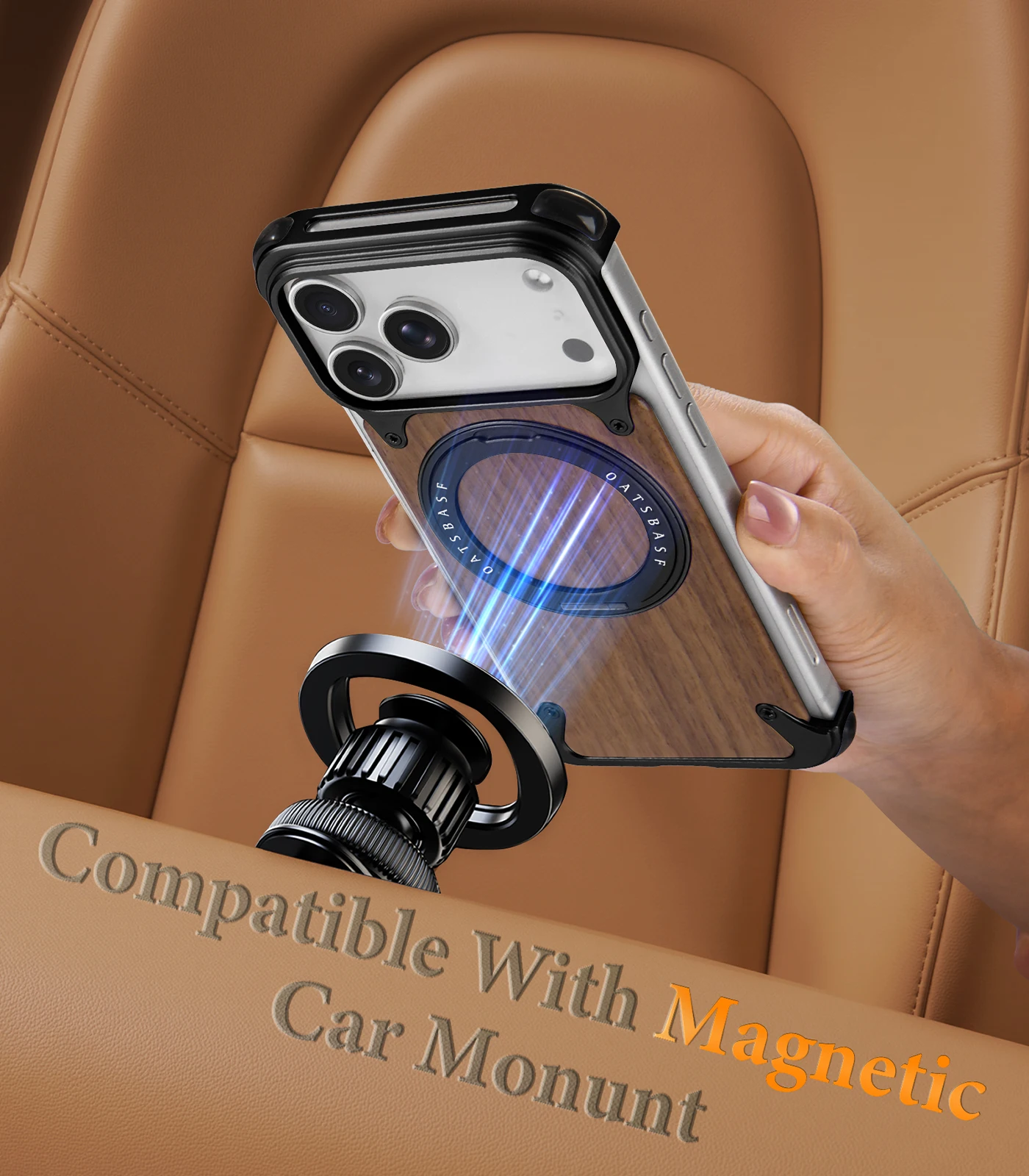 Eary Wooden Phone Case for iPhone 17 Pro Max 17 Pro for Magsafe Magnetic Stand 360°Rotatable Thicken Shockproof Protective Cover