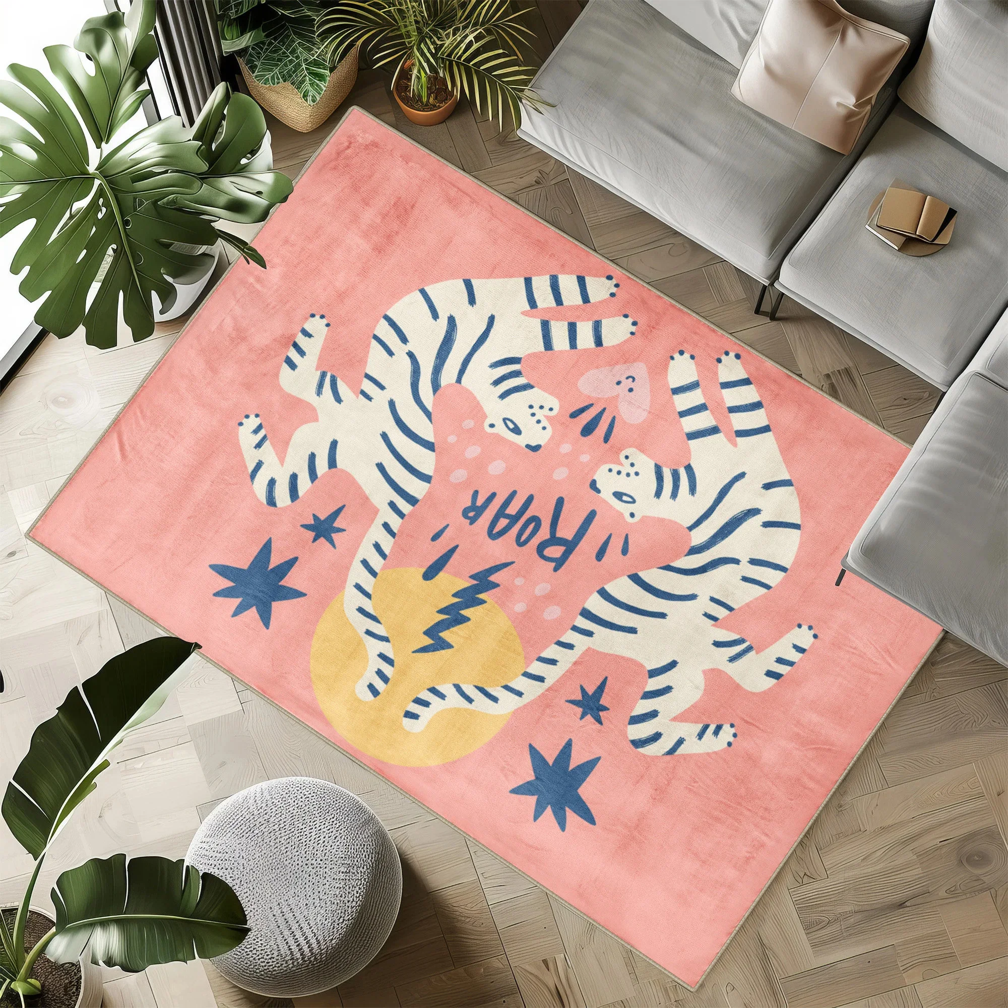 Pink Tiger Area Rug Animal Theme For Bedroom Fashion Decorative Rug Living Room Large Anti-slip Carpet for Corridor Bedroom Mat 4